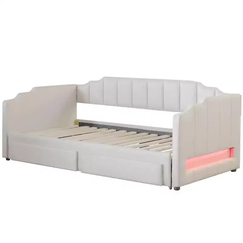 Lit de repos rembourré Twin XL avec 2 tiroirs de rangement, extensible en lit King Size
