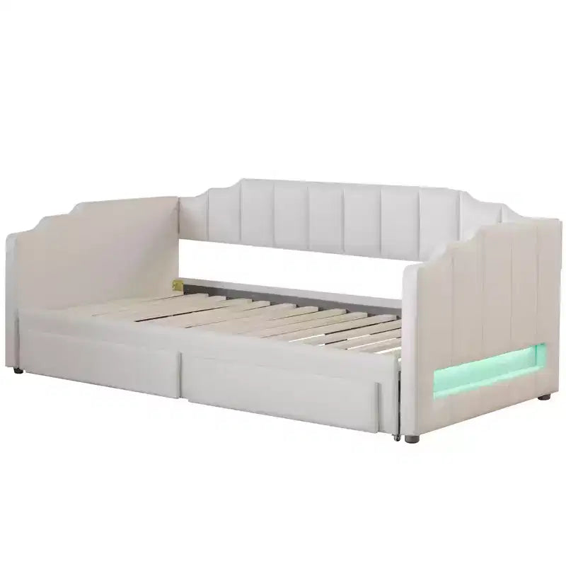 Lit de repos rembourré Twin XL avec 2 tiroirs de rangement, extensible en lit King Size