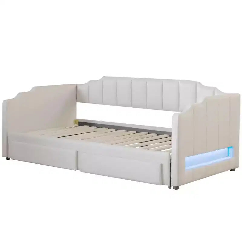 Lit de repos rembourré Twin XL avec 2 tiroirs de rangement, extensible en lit King Size