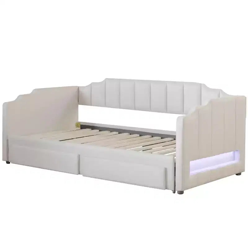 Lit de repos rembourré Twin XL avec 2 tiroirs de rangement, extensible en lit King Size