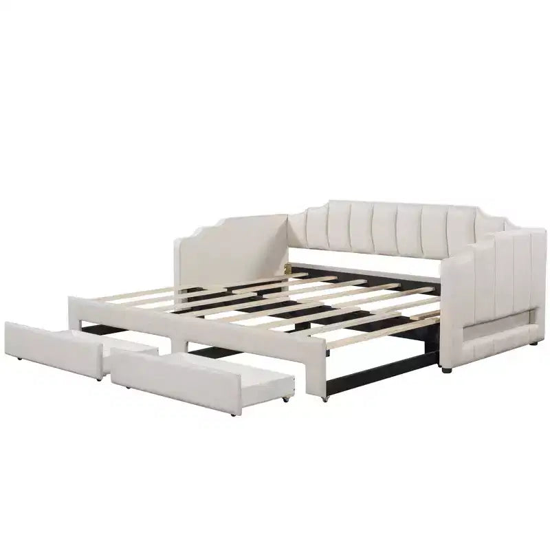 Lit de repos rembourré Twin XL avec 2 tiroirs de rangement, extensible en lit King Size