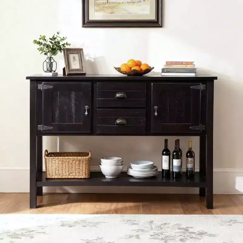 Hostack 48'' Solid Wood Sideboard Console Table with 2 Drawers, Cabinets and Bottom Shelf for Living and Dining Room, Espresso