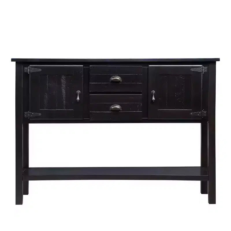 Console en bois massif de 122 cm avec 2 tiroirs, des armoires et une étagère inférieure pour salon et salle à manger, Espresso