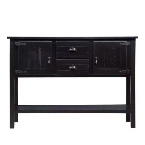 Console en bois massif de 122 cm avec 2 tiroirs, des armoires et une étagère inférieure pour salon et salle à manger, Espresso