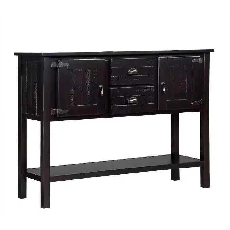 Console en bois massif de 122 cm avec 2 tiroirs, des armoires et une étagère inférieure pour salon et salle à manger, Espresso