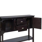 Console en bois massif de 122 cm avec 2 tiroirs, des armoires et une étagère inférieure pour salon et salle à manger, Espresso