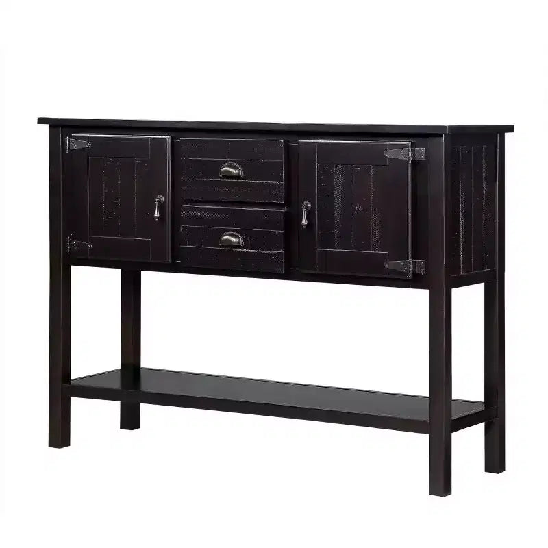 Console en bois massif de 122 cm avec 2 tiroirs, des armoires et une étagère inférieure pour salon et salle à manger, Espresso