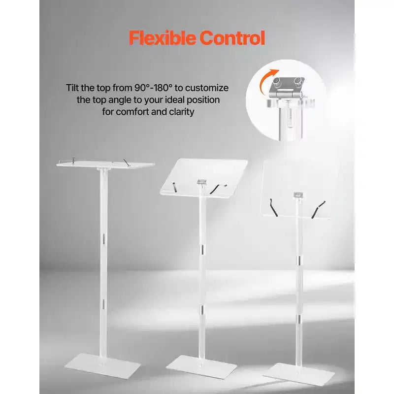 Pupitre, lutrin en acrylique de 109 cm, support portable pour ordinateur portable avec large surface de lecture, serre-livres, angle réglable, transparent
