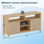 Meuble TV de ferme de 150 cm avec porte cannelée et étagères réglables, centre de divertissement pour téléviseurs de 65 pouces