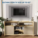 Meuble TV de ferme de 150 cm avec porte cannelée et étagères réglables, centre de divertissement pour téléviseurs de 65 pouces