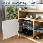 Meuble TV de ferme de 150 cm avec porte cannelée et étagères réglables, centre de divertissement pour téléviseurs de 65 pouces