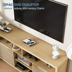 Meuble TV de ferme de 150 cm avec porte cannelée et étagères réglables, centre de divertissement pour téléviseurs de 65 pouces