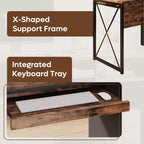 Bureau informatique de 122 cm avec rangement, petit bureau de direction avec placard, étagère ouverte et tablette coulissante pour clavier, pour bureau à domicile et étude