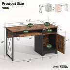 Bureau informatique de 122 cm avec rangement, petit bureau de direction avec placard, étagère ouverte et tablette coulissante pour clavier, pour bureau à domicile et étude