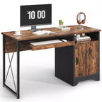 Bureau informatique de 122 cm avec rangement, petit bureau de direction avec placard, étagère ouverte et tablette coulissante pour clavier, pour bureau à domicile et étude
