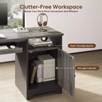 Bureau informatique de 122 cm avec rangement, petit bureau de direction avec placard, étagère ouverte et tablette coulissante pour clavier, pour bureau à domicile et étude