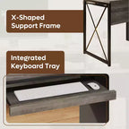 Bureau informatique de 122 cm avec rangement, petit bureau de direction avec placard, étagère ouverte et tablette coulissante pour clavier, pour bureau à domicile et étude