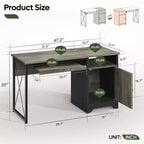 Bureau informatique de 122 cm avec rangement, petit bureau de direction avec placard, étagère ouverte et tablette coulissante pour clavier, pour bureau à domicile et étude