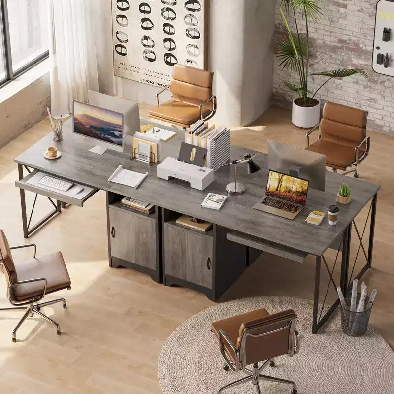 Bureau informatique de 122 cm avec rangement, petit bureau de direction avec placard, étagère ouverte et tablette coulissante pour clavier, pour bureau à domicile et étude