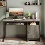 Bureau informatique de 122 cm avec rangement, petit bureau de direction avec placard, étagère ouverte et tablette coulissante pour clavier, pour bureau à domicile et étude
