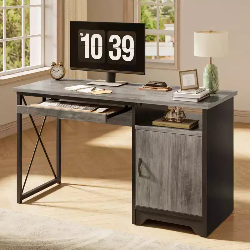 Bestier 48'' Computer Desk With Storage, Small Executive Desk with Cabinet, Open Shelf & Keyboard Tray for Home Office and Study