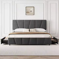 King Bed Frame, Platform Bed with Adjustable Headboard - 4 Storage Drawers, Velvet Upholstered Tufted, No Box Spring Needed, Grey