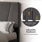Cadre de lit King, lit plateforme avec tête de lit réglable - 4 tiroirs de rangement, revêtement en velours capitonné, pas besoin de sommier tapissier, gris