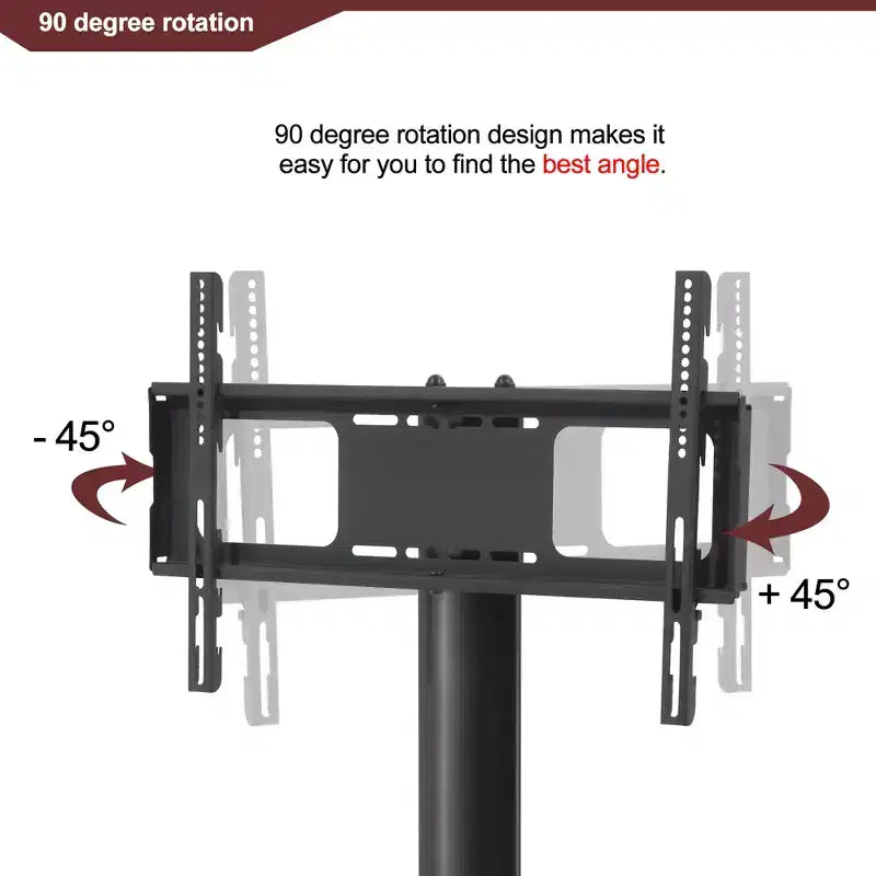 Meuble TV multifonction noir de 35,4 pouces - Support pivotant réglable en hauteur avec 3 étagères en verre trempé