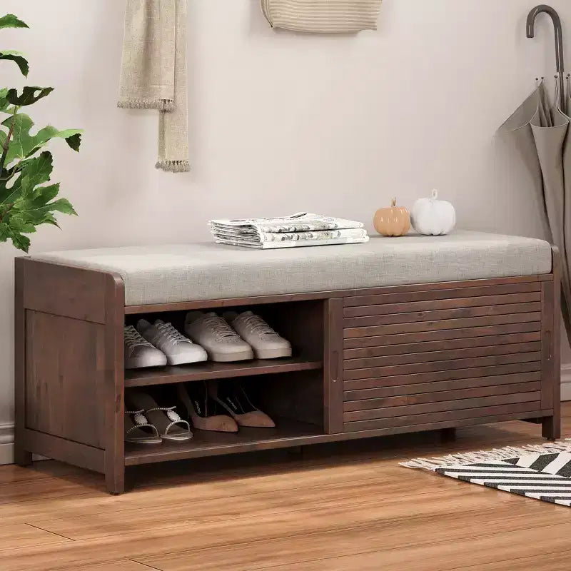 Banc à chaussures avec rangement et coussin mobile