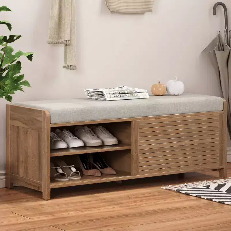 Banc à chaussures avec rangement et coussin mobile