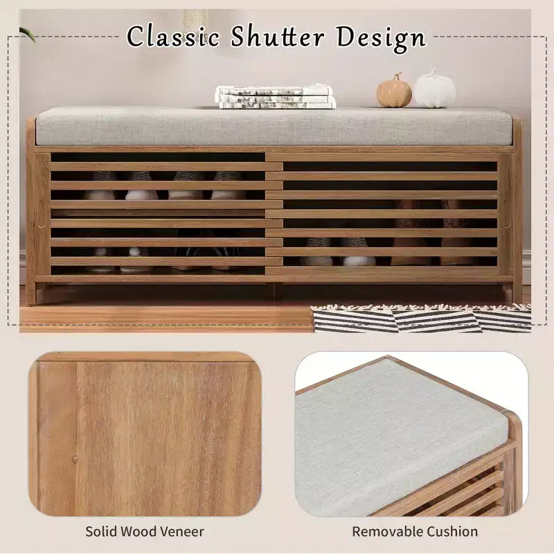 Banc à chaussures avec rangement et coussin mobile