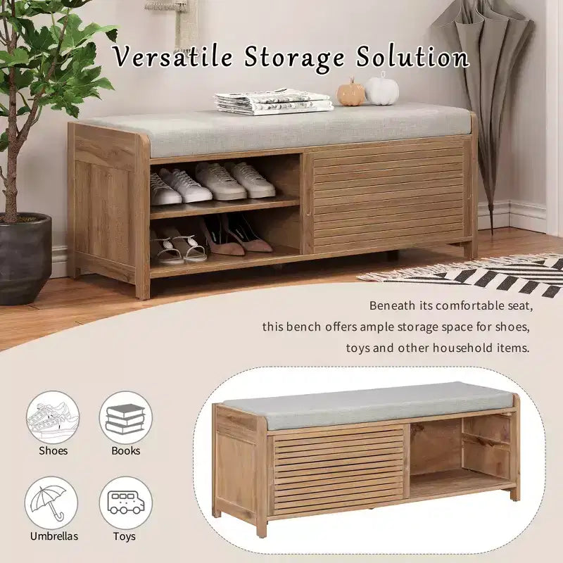 Banc à chaussures avec rangement et coussin mobile