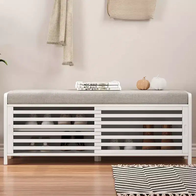 Banc à chaussures avec rangement et coussin mobile