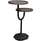 Table d'appoint ronde à double plateau 19 en bois massif naturel et noir et fer