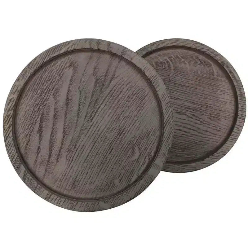 Table d'appoint ronde à double plateau 19 en bois massif naturel et noir et fer