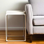 Table d'appoint carrée en bois massif blanc et fer, style plateau, 29 pouces