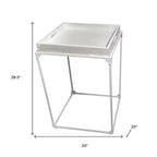 Table d'appoint carrée en bois massif blanc et fer, style plateau, 29 pouces