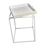 Table d'appoint carrée en bois massif blanc et fer, style plateau, 29 pouces