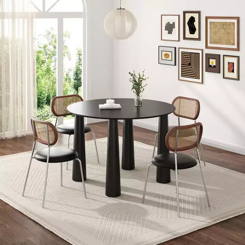 Table de salle à manger ronde de 45 pouces, table de cuisine pour 4 personnes avec plateau à bord incurvé et 4 pieds coniques pour salon, salle à manger, café, bureau, robuste, noir