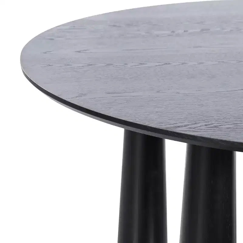 Table de salle à manger ronde de 45 pouces, table de cuisine pour 4 personnes avec plateau à bord incurvé et 4 pieds coniques pour salon, salle à manger, café, bureau, robuste, noir