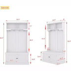 Meuble d'entrée 4 en 1 avec banc de rangement à chaussures, porte-manteau à 4 crochets, organisateur d'entrée avec étagères et armoire, blanc