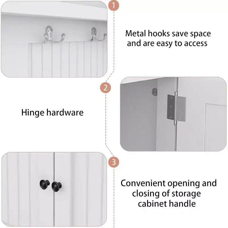 Meuble d'entrée 4 en 1 avec banc de rangement à chaussures, porte-manteau à 4 crochets, organisateur d'entrée avec étagères et armoire, blanc