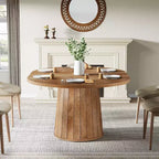 Table à manger ovale pour 6 personnes, table de cuisine rustique de 140 cm avec pied cylindrique