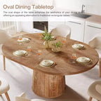 Table à manger ovale pour 6 personnes, table de cuisine rustique de 140 cm avec pied cylindrique