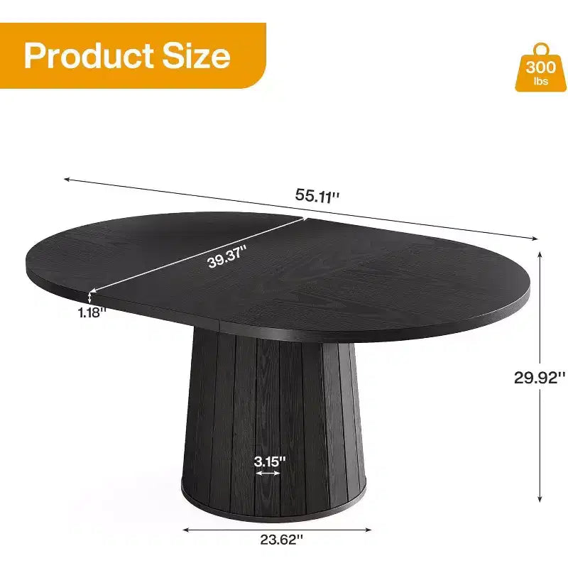 Table à manger ovale pour 6 personnes, table de cuisine rustique de 140 cm avec pied cylindrique