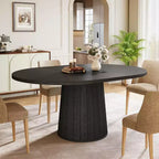 Table à manger ovale pour 6 personnes, table de cuisine rustique de 140 cm avec pied cylindrique