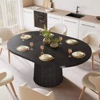 Table à manger ovale pour 6 personnes, table de cuisine rustique de 140 cm avec pied cylindrique