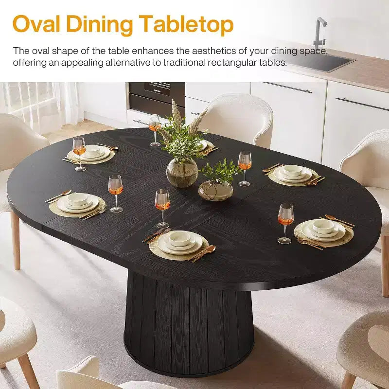 Table à manger ovale pour 6 personnes, table de cuisine rustique de 140 cm avec pied cylindrique