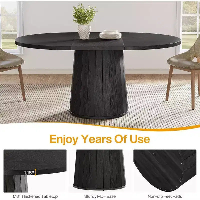 Table à manger ovale pour 6 personnes, table de cuisine rustique de 140 cm avec pied cylindrique