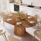 Table à manger ovale pour 6 personnes, table de cuisine rustique de 140 cm avec pied cylindrique